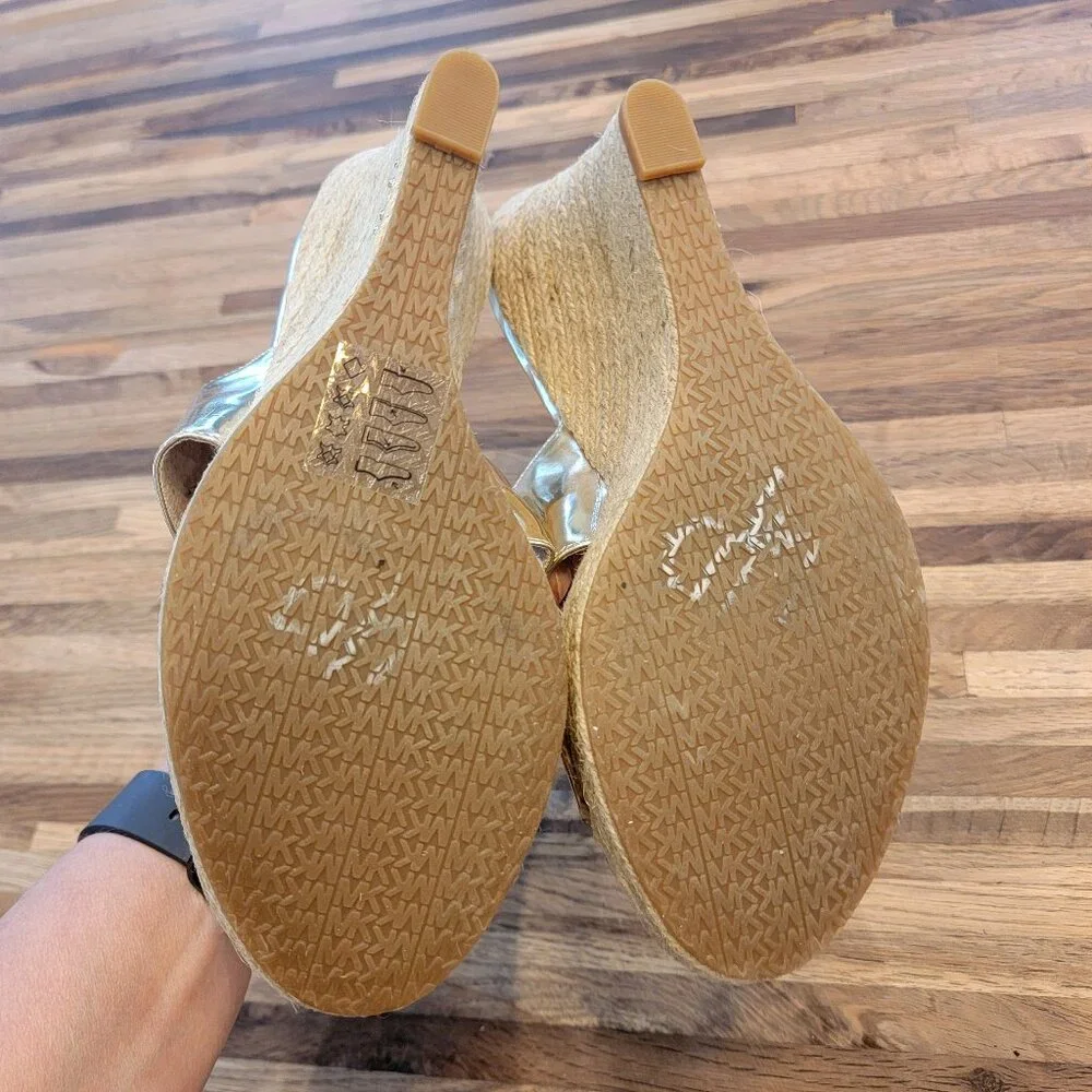 Michael Kors MK Logo Silver Espadrilles Wide Criss cross Strap 4